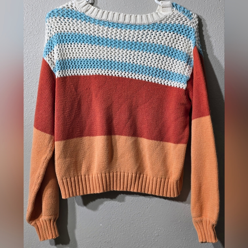 American Eagle Outfitters Striped Open Weave Sweater Womens M Orange White Blue - Picture 2 of 6